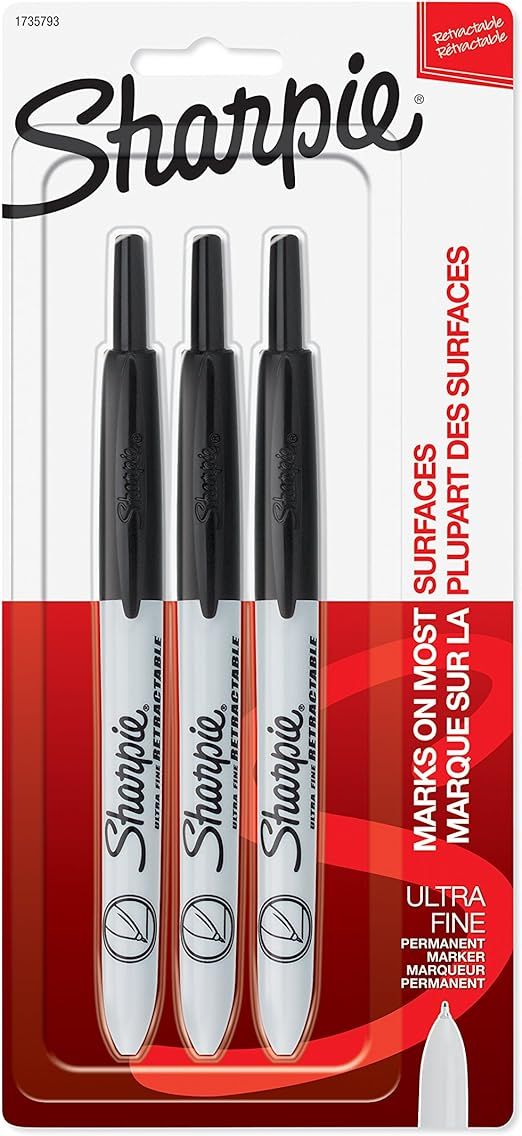 SHARPIE Retractable Permanent Markers, Ultra Fine Point, Black, 3 Count, Standard Packaging | Amazon (US)