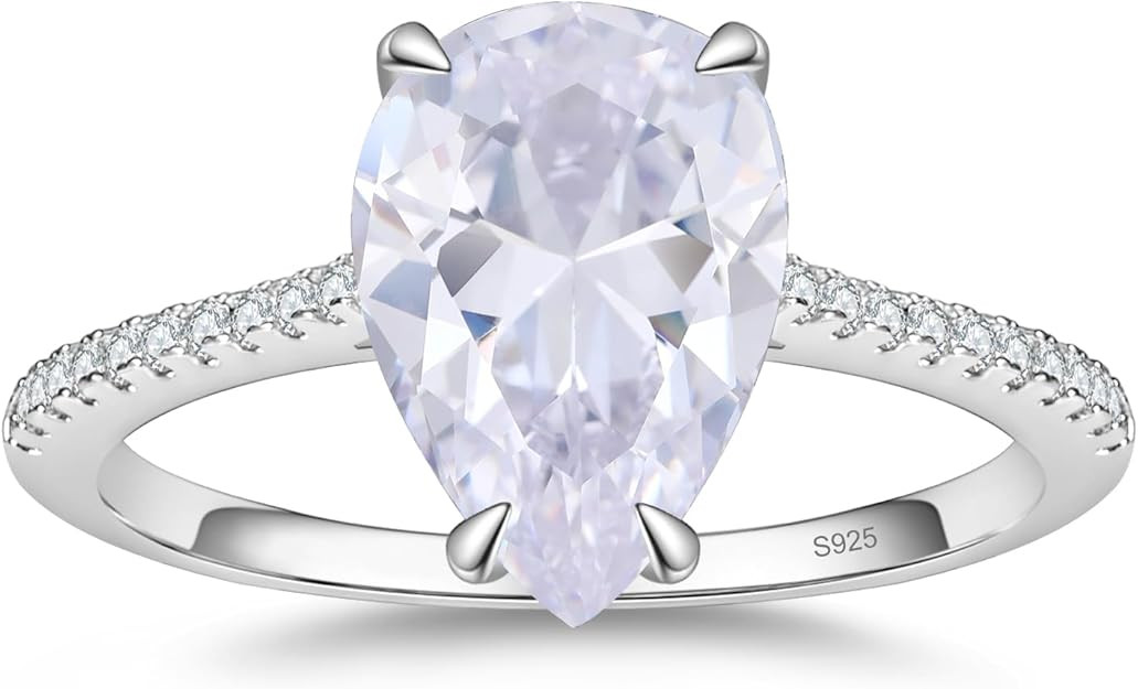 CZ Engagement Rings for Women,Women's Round/Pear/Oval/Cushion/Radiant Cut 925 Sterling Silver Sol... | Amazon (US)