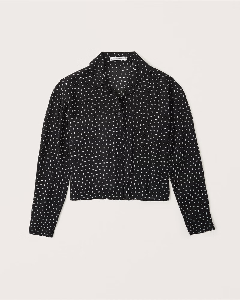 Long-Sleeve Sheer Button-Up Shirt | Abercrombie & Fitch (US)