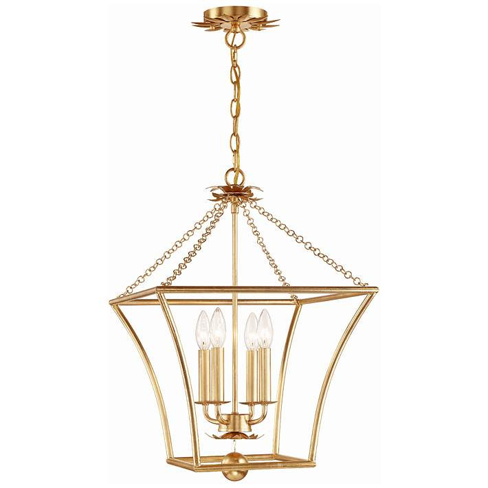 Crystorama Broche 16" Wide Antique Gold Steel 4-Light Taper Pendant | Lamps Plus