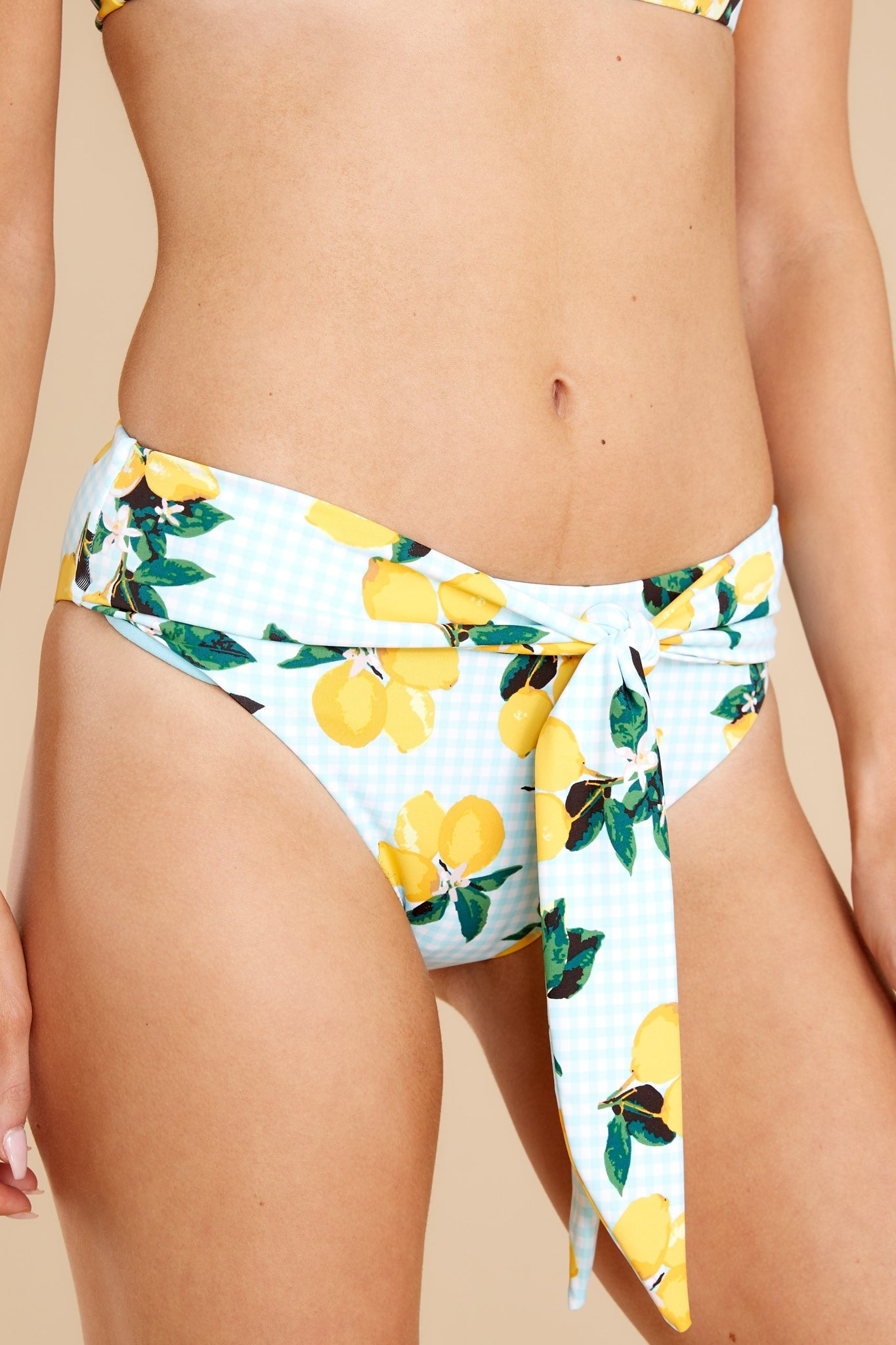 Past The Waves Light Aqua Lemon Print Bikini Bottoms | Red Dress 