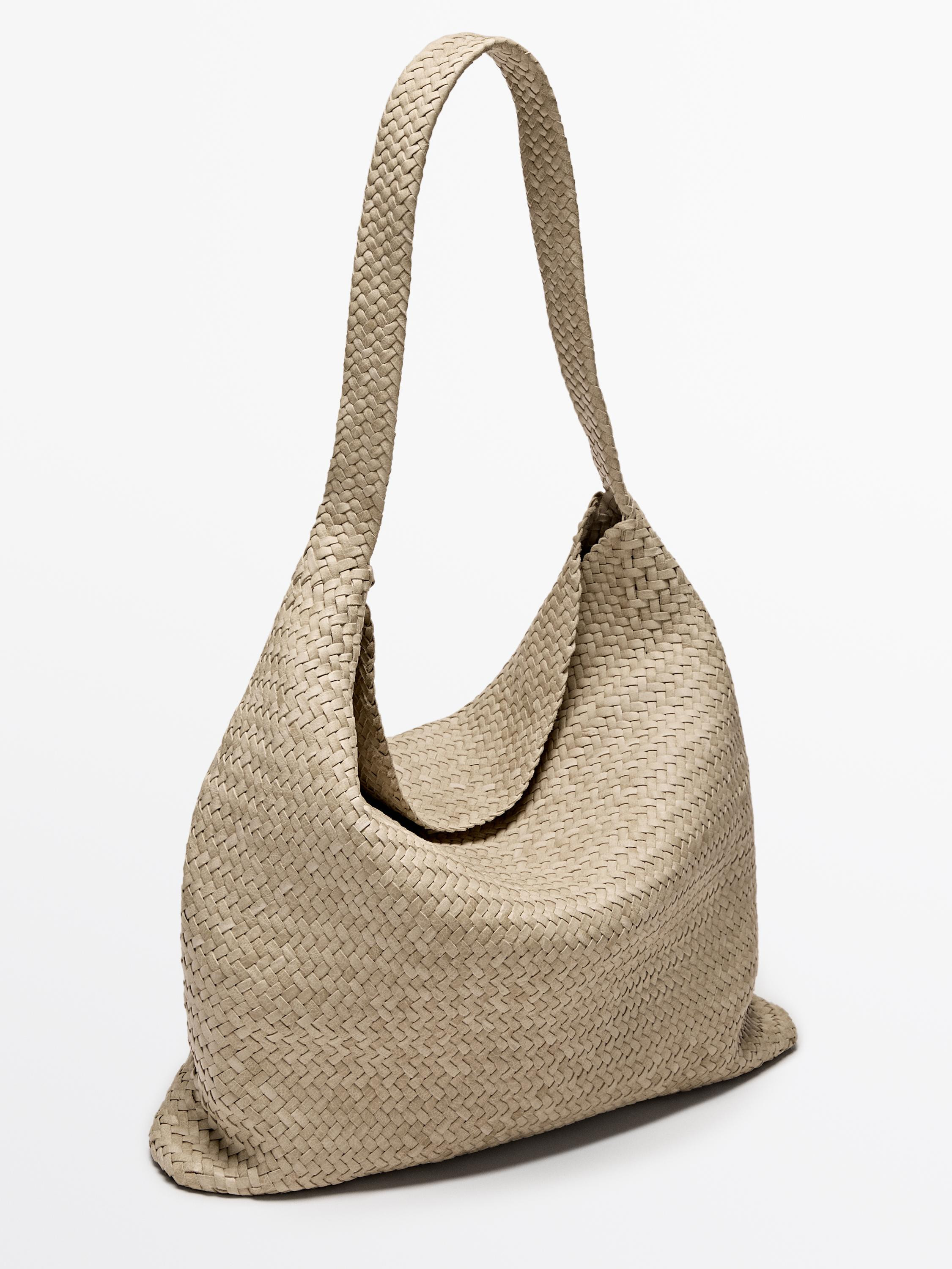 Nappa leather woven croissant bag | Massimo Dutti US