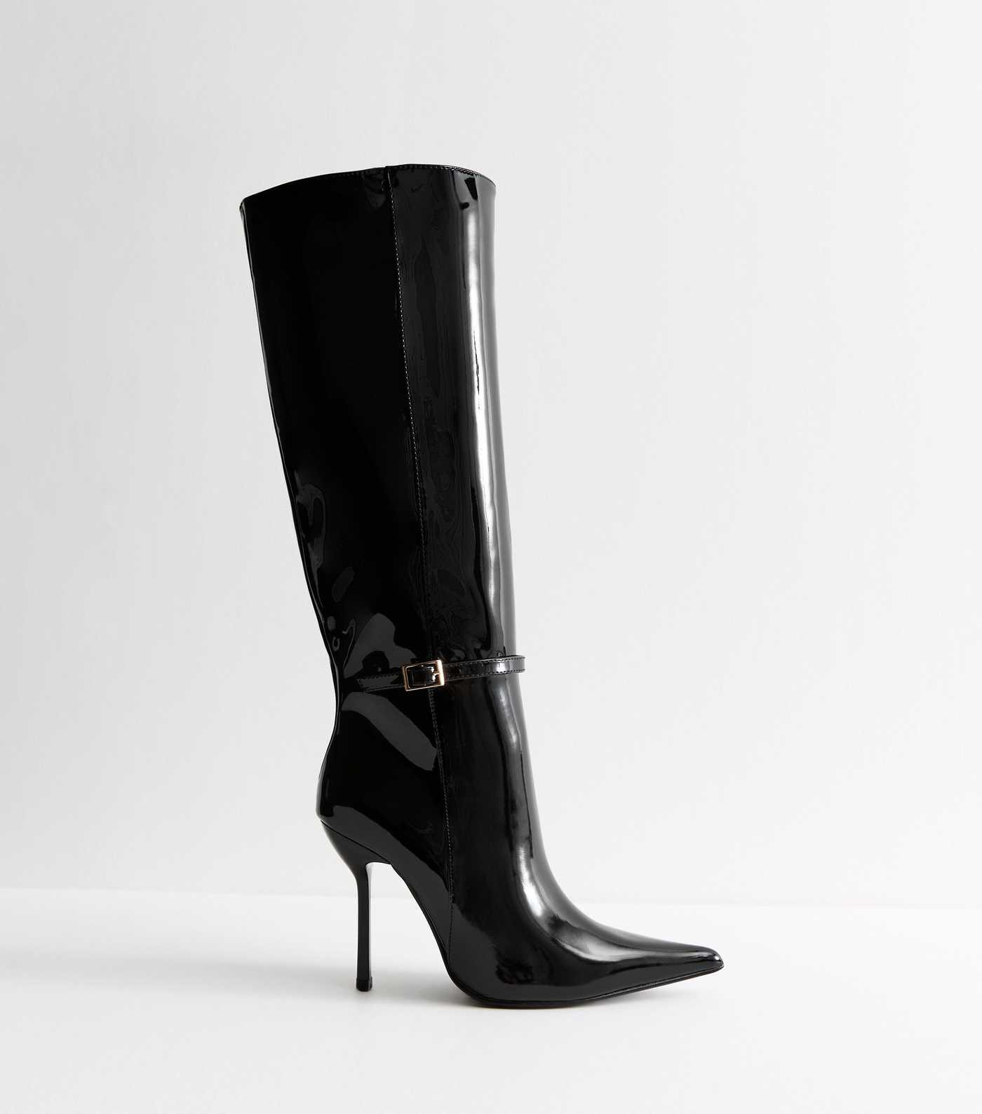 Black Patent Stiletto Heel Knee High Boots | New Look | New Look (UK)