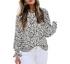 Diukia Women's Casual Crewneck Floral Print Ruffle Long Sleeve Blouse Shirts Tops | Amazon (US)
