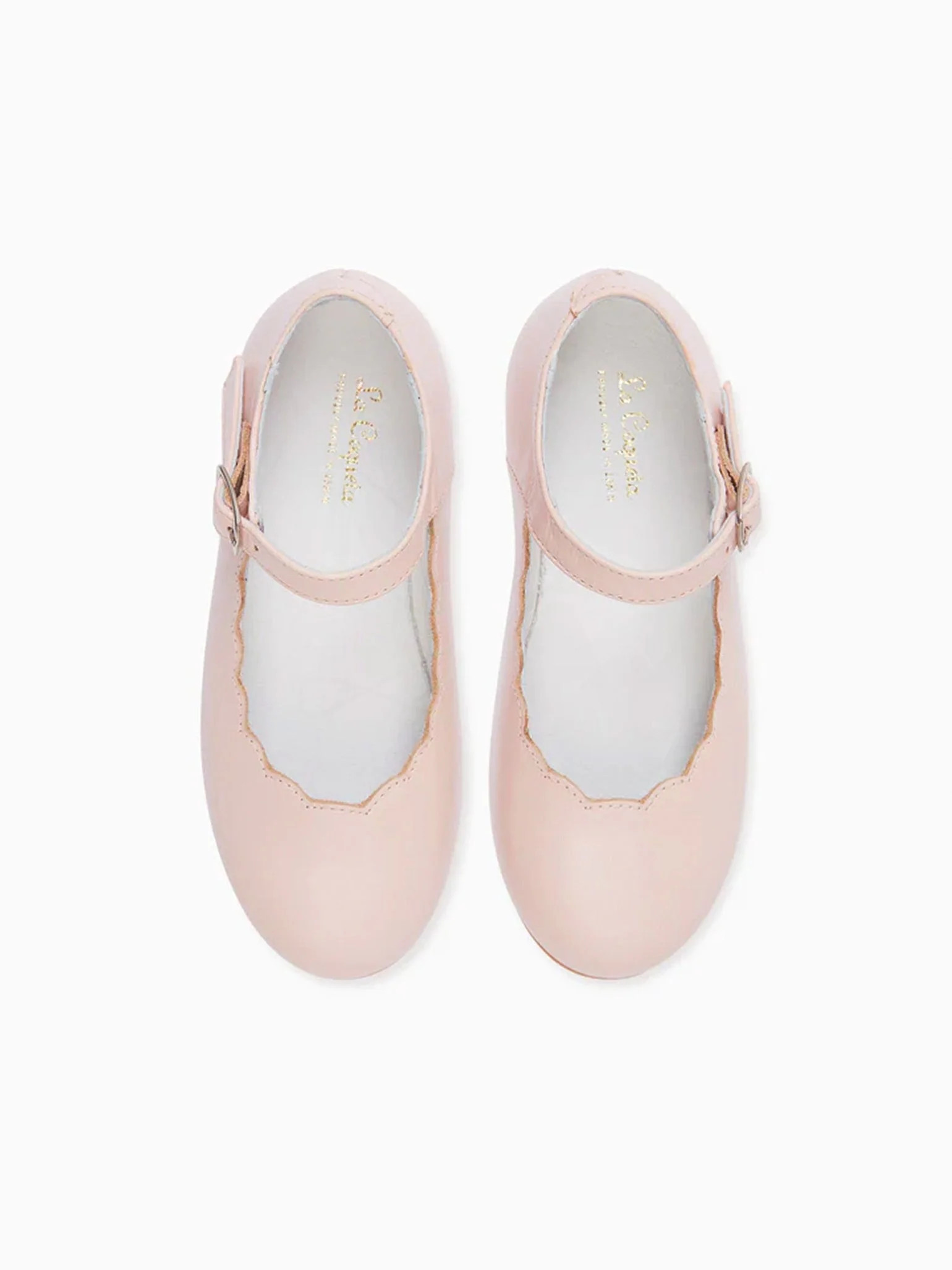 Blush Leather Girl Scallop Mary Jane Shoes | La Coqueta (US)