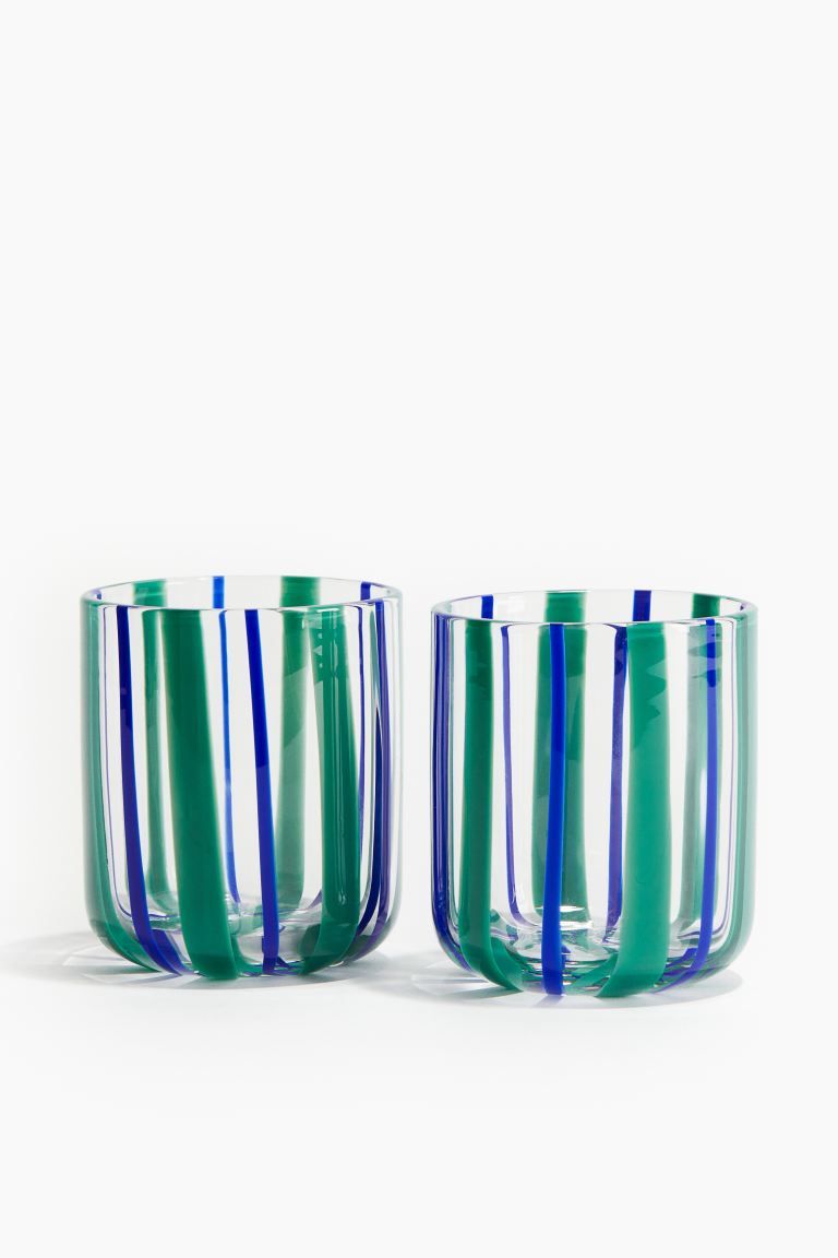 2-pack Patterned Tumblers - Green/cobalt blue - Home All | H&M US | H&M (US + CA)