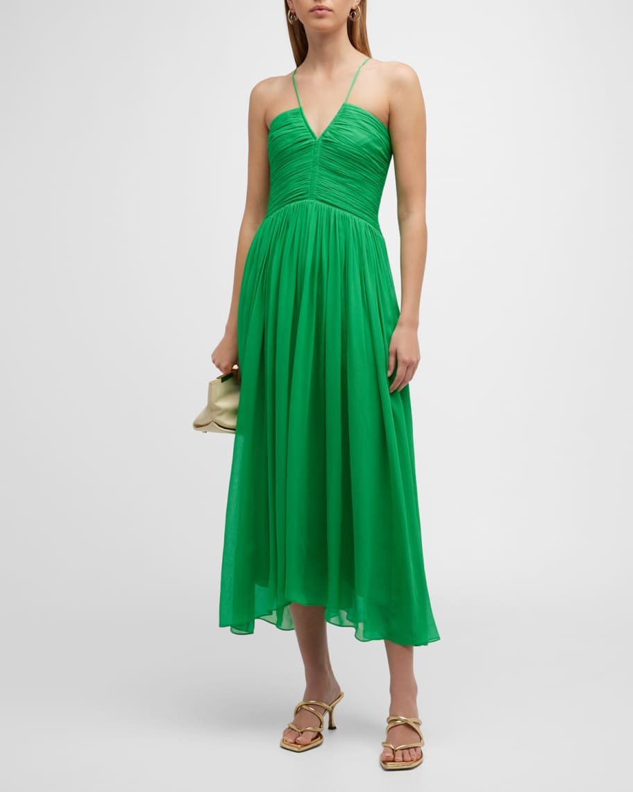 Rumi Silk Ruched Midi Dress | Neiman Marcus