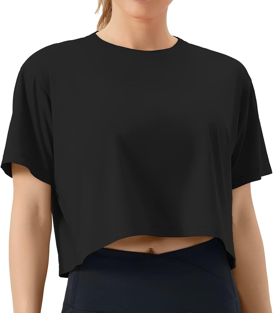 THE GYM PEOPLE Women's Workout Crop Top T-Shirt Short Sleeve Boxy Yoga Running Cropped Basic Tee | Amazon (US)
