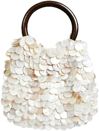 Miuco Shell Clutch Handbag Handmade Natural Seashell Purse with Wooden Handle Shell Beaded Bag fo... | Amazon (US)