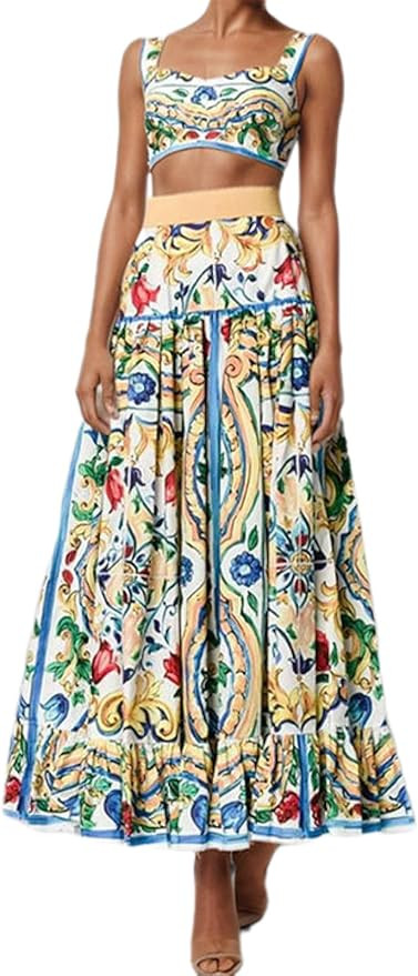 ksotutm 2 Piece Skirt Sets for Women Animal Printed Halter Top High Waist Maxi Skirt Women's Fash... | Amazon (US)