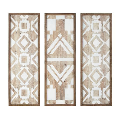 Set of 3 Gianna Wood Wall Decor Natural: Madison Park Mandal Panel, Two-tone, Geometric, Carved, ... | Target
