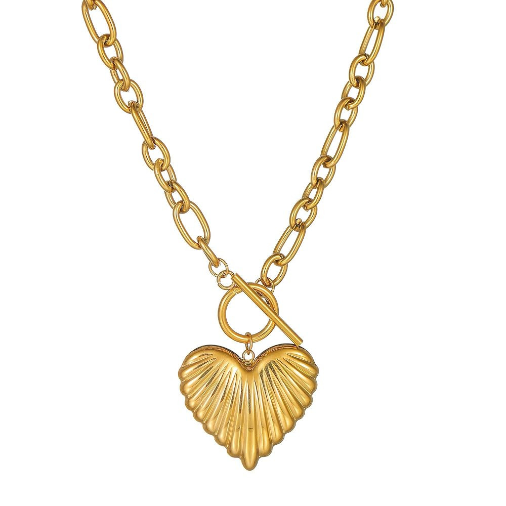 18K Gold Plated Heart Pendant Necklace Chunky Paperclip Choker Necklace for Women | Amazon (US)
