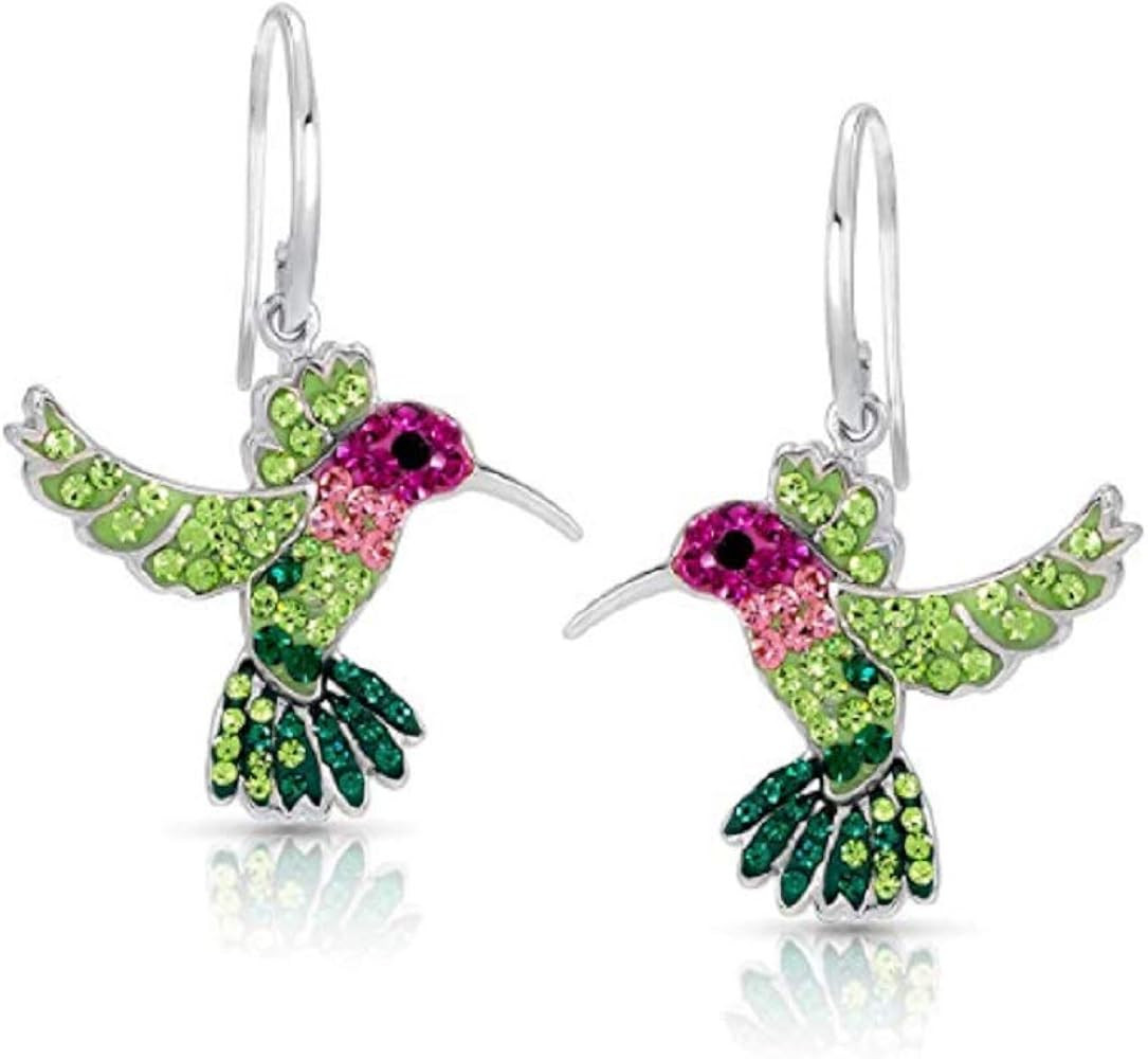 Colorful Flying Hummingbird Crystal Earrings Never Rust 925 Sterling Silver with Hypoallergenic H... | Amazon (US)