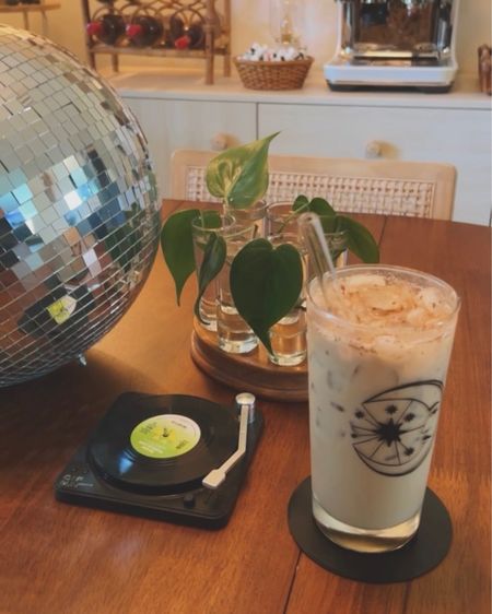 obsessed with these mini vinyl record coasters — they come with a record player holder 🎶☕️🪩✨

#LTKFind #LTKhome #LTKunder50