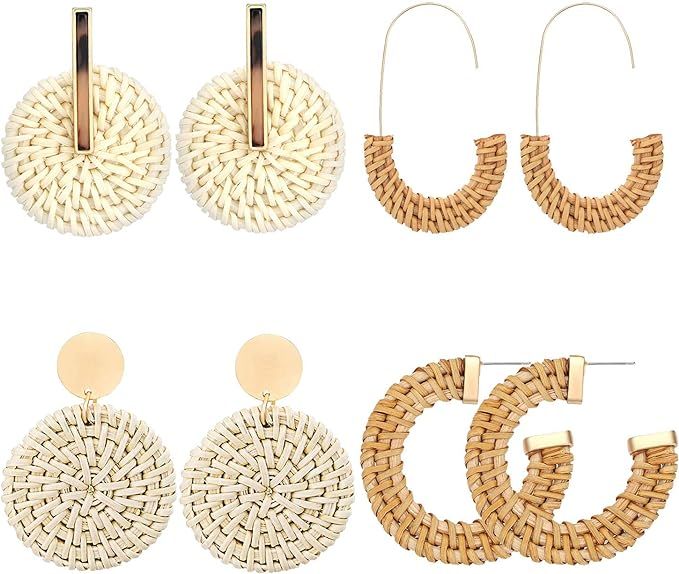 CEALXHENY Rattan Earrings for Women Handmade Straw Wicker Braid Drop Dangle Earrings Lightweight ... | Amazon (US)