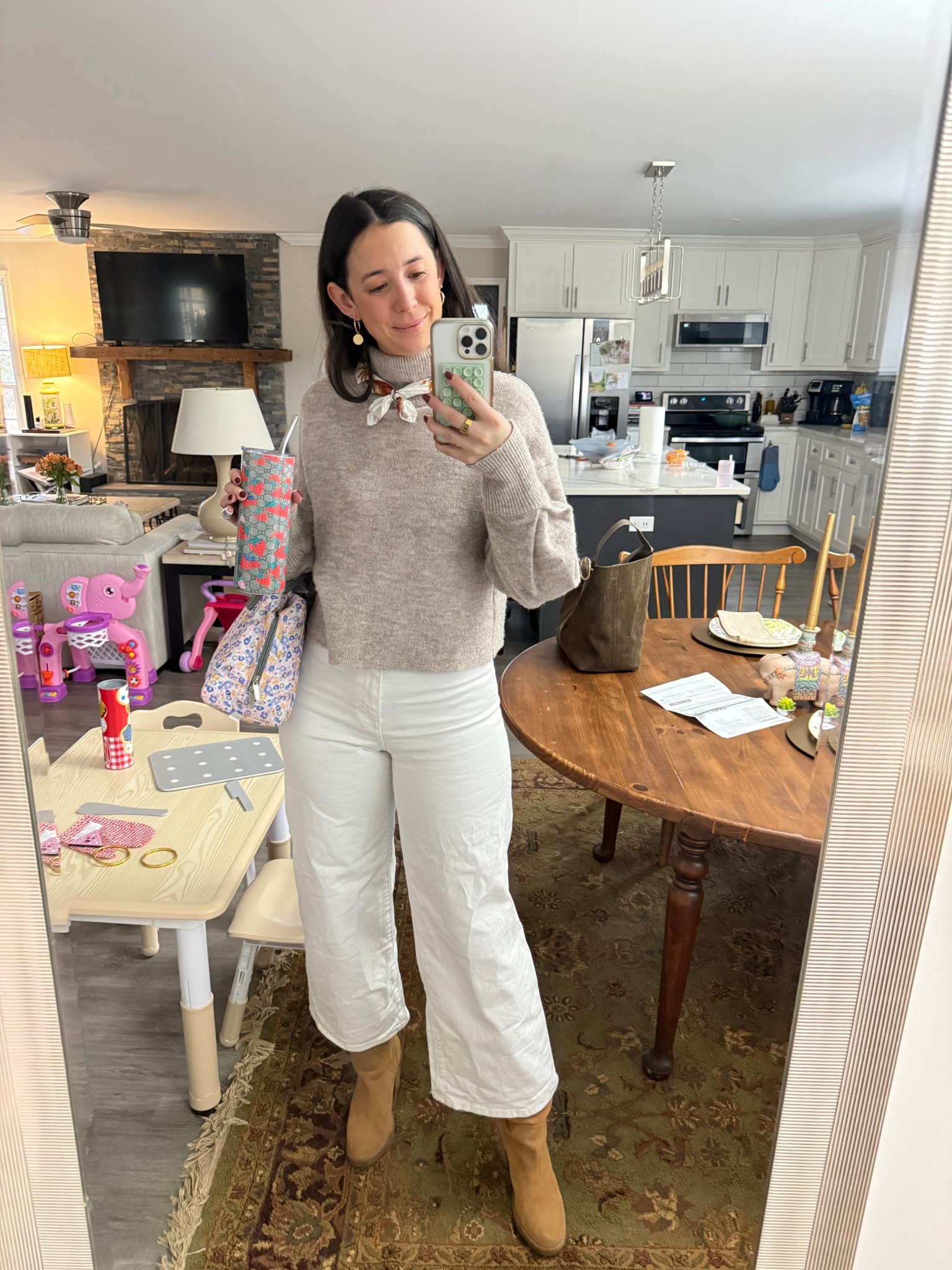 Neutral cropped sweater with my favorite white wide legged jeans! Boots are UGG but they’re hand-me-downs from my mom 