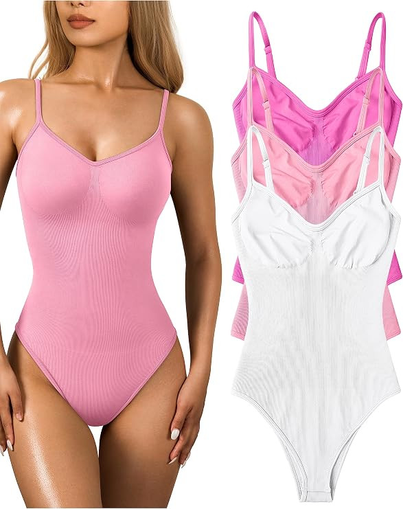 OQQ Women's 3 Piece Bodysuits Sexy Ribbed Sleeveless Adjustable Spaghetti Strips Shapewear Tops B... | Amazon (US)