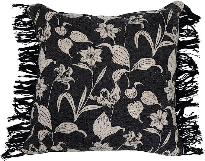 Amazon.com: Creative Co-Op Recycled Cotton Printed Floral Pattern and Fringe Pillow, 20" L x 20" ... | Amazon (US)