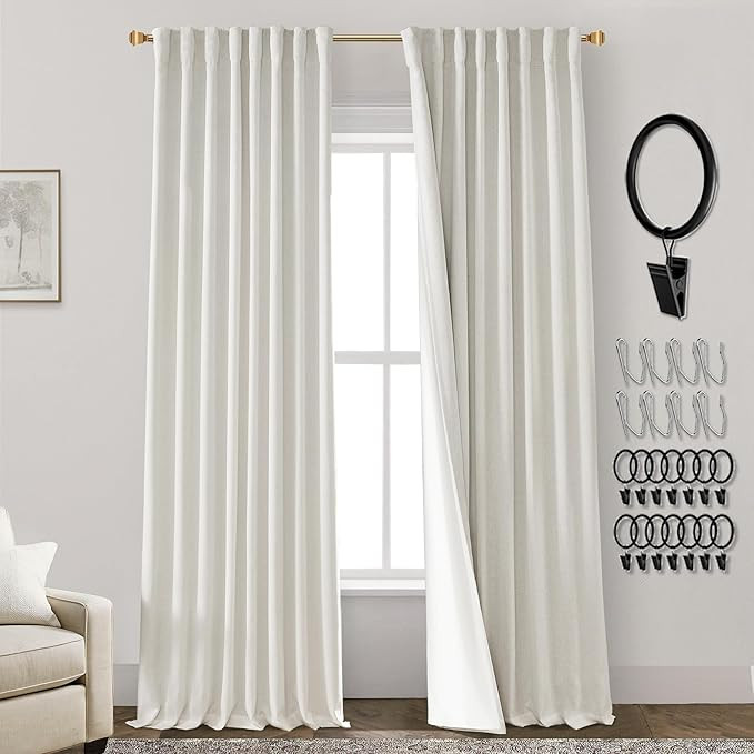 Blackout Curtains 84 Inch Length 2 Panels Set,Linen Back Tab Pleated Natural Room Darkening Insul... | Amazon (US)