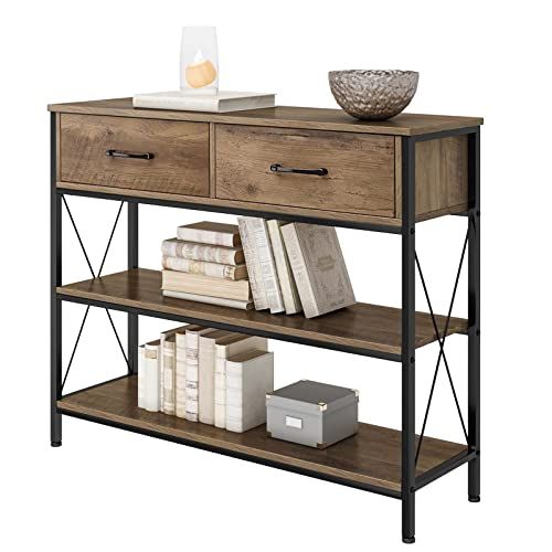 HITHOS Industrial Console Table with Drawers, Vintage Hallway Foyer Table with Storage Shelves, Narr | Amazon (US)