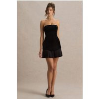 Valentina | Black Velvet Bandeau Mini Dress With Pleated Detailing | Club L London