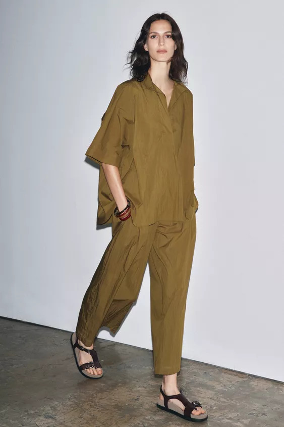 ZW COLLECTION POPLIN PLEATED PANTS | Zara US