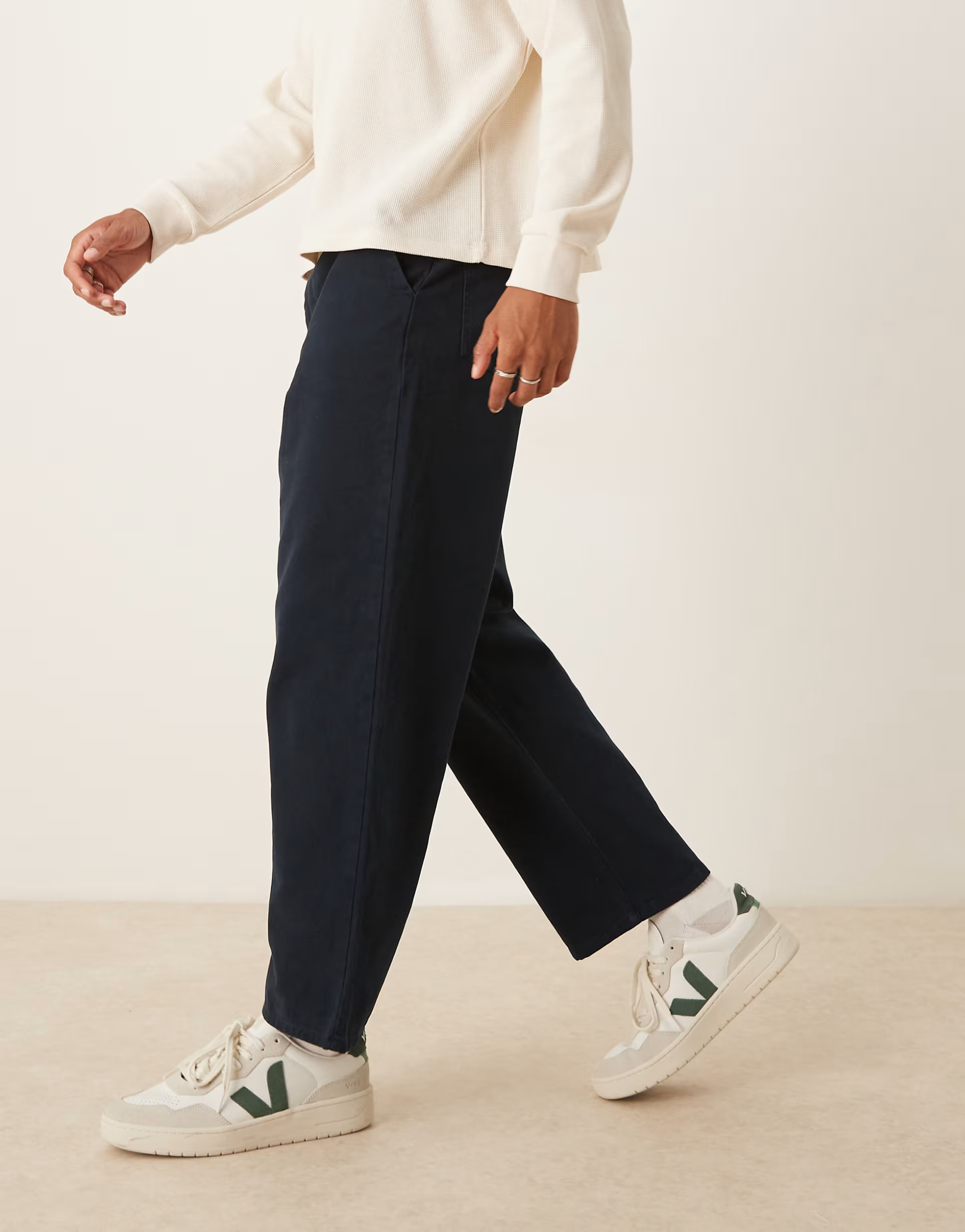 ASOS DESIGN relaxed tapered trousers in navy | ASOS | ASOS (Global)