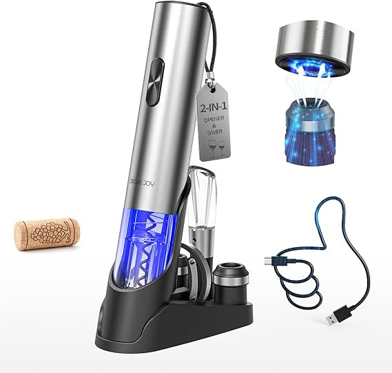 Electric Wine Opener 7-in-1 Stainless Steel Rechargeable Electric Wine Bottle Opener Set with Aut... | Amazon (US)