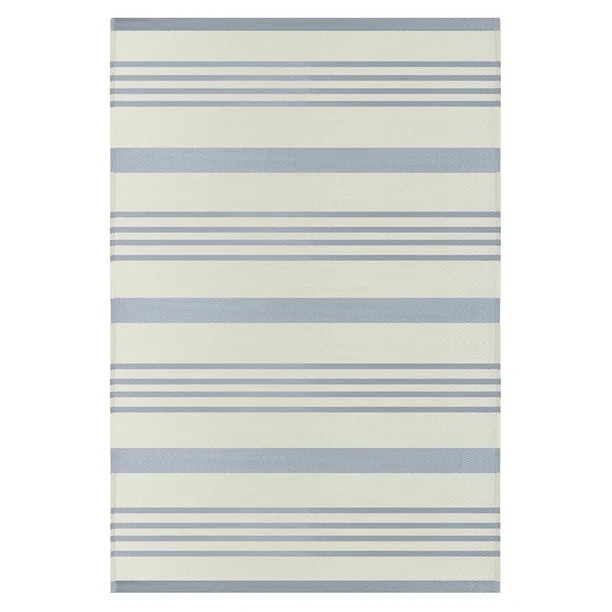 4' x 6' Light Blue and White Striped Rectangular Outdoor Area Rug | Walmart (US)