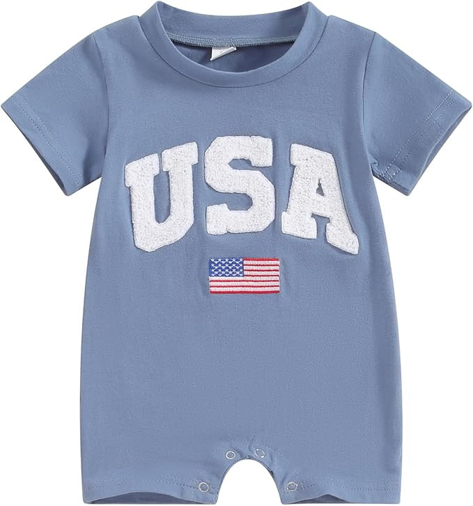 MoZiKQin Fourth of July Baby Boy Girl Outfit Newborn Usa Romper Short Sleeve Jumpsuit Embroidery ... | Amazon (US)
