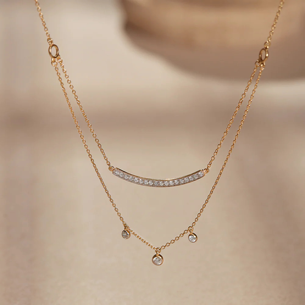 Bar Layered Necklace|14K Gold Vermeil Lab Grown Diamond |HYOU | Hyou Fine Jewelry