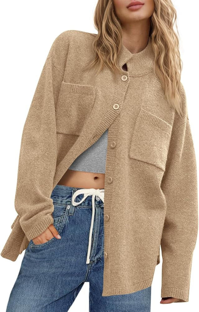 Saodimallsu Womens Collared Cardigans Button Down Fall Sweater Jackets Oversized Casual Long Slee... | Amazon (US)