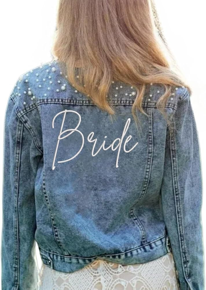 Embroidered Bridal Pearl Denim Jacket, Large Embroidery - Bride, Bachelorette Party Jacket, Weddi... | Amazon (US)