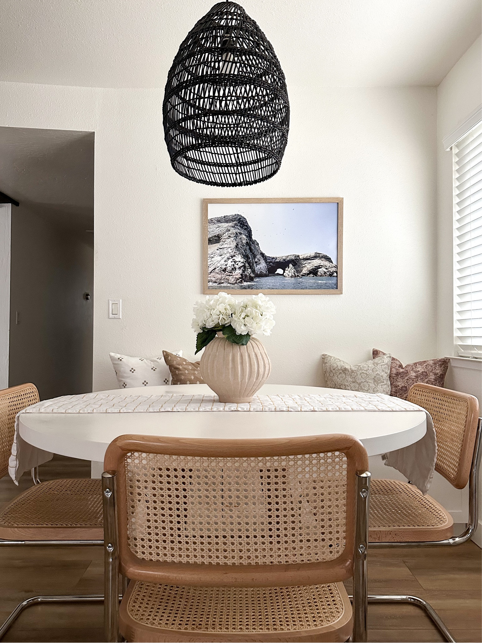 Our breakfast nook styled for spring. New woven nook pillows, faux hydrangeas, spring decor  

#LTKstyletip #LTKSeasonal #LTKhome