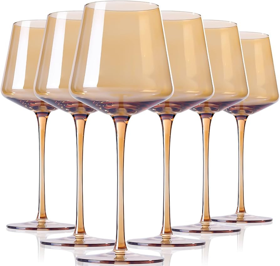 Physkoa Amber Colored Wine Glasses Set 6-16oz Stemmed Modern Amber Wine Glasses With Tall Long St... | Amazon (US)