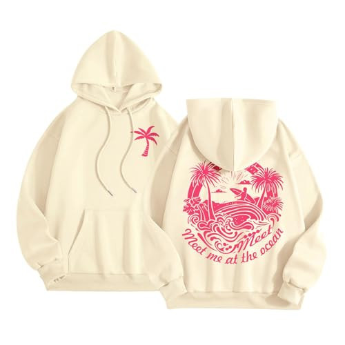 Pink Palm Puff Hoodie Cute Pink Graphic Hoodies for Teen Girls Preppy Sweatshirt Loose Fit Casual Long Sleeve Hooded Pullover Tops with Pockets | Amazon (US)