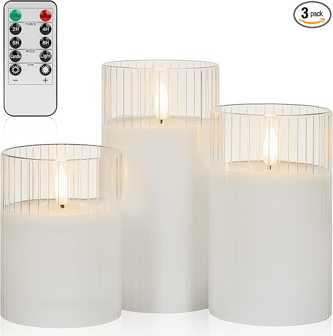ANGELLOONG Clear Glass Flickering Flameless Candles Battery Operated with Remote Control, LED Pil... | Amazon (US)