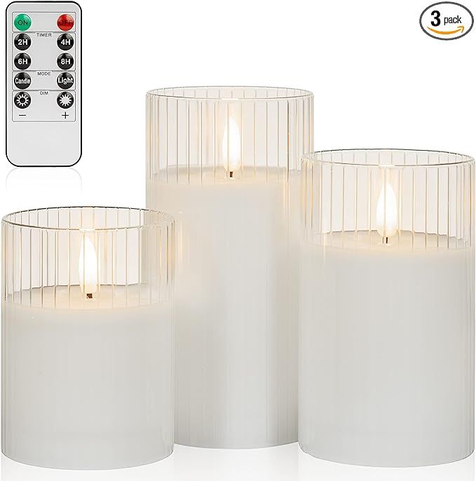 ANGELLOONG Clear Glass Flickering Flameless Candles Battery Operated with Remote Control, LED Pil... | Amazon (US)