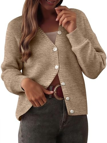 Caracilia Suéteres tipo cárdigan para mujer 2025, otoño, casual, manga larga, con botones, fre... | Amazon (US)