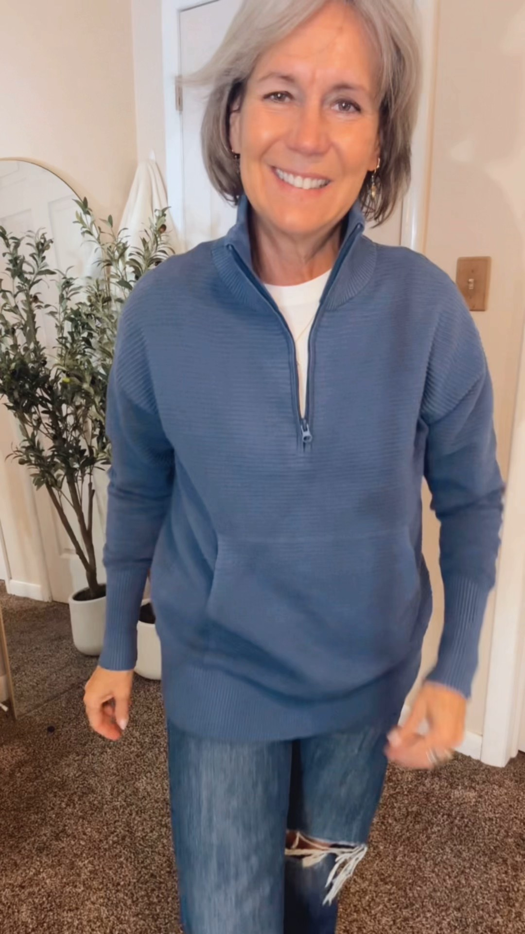 The perfect sweater does exist!  Love the ribbed detail, wide hem, thumb holes and half zip. 

I am wearing a small. Stay TTS unless you want a more oversized fit  

#LTKgrwm #LTKootd #LTKOver40