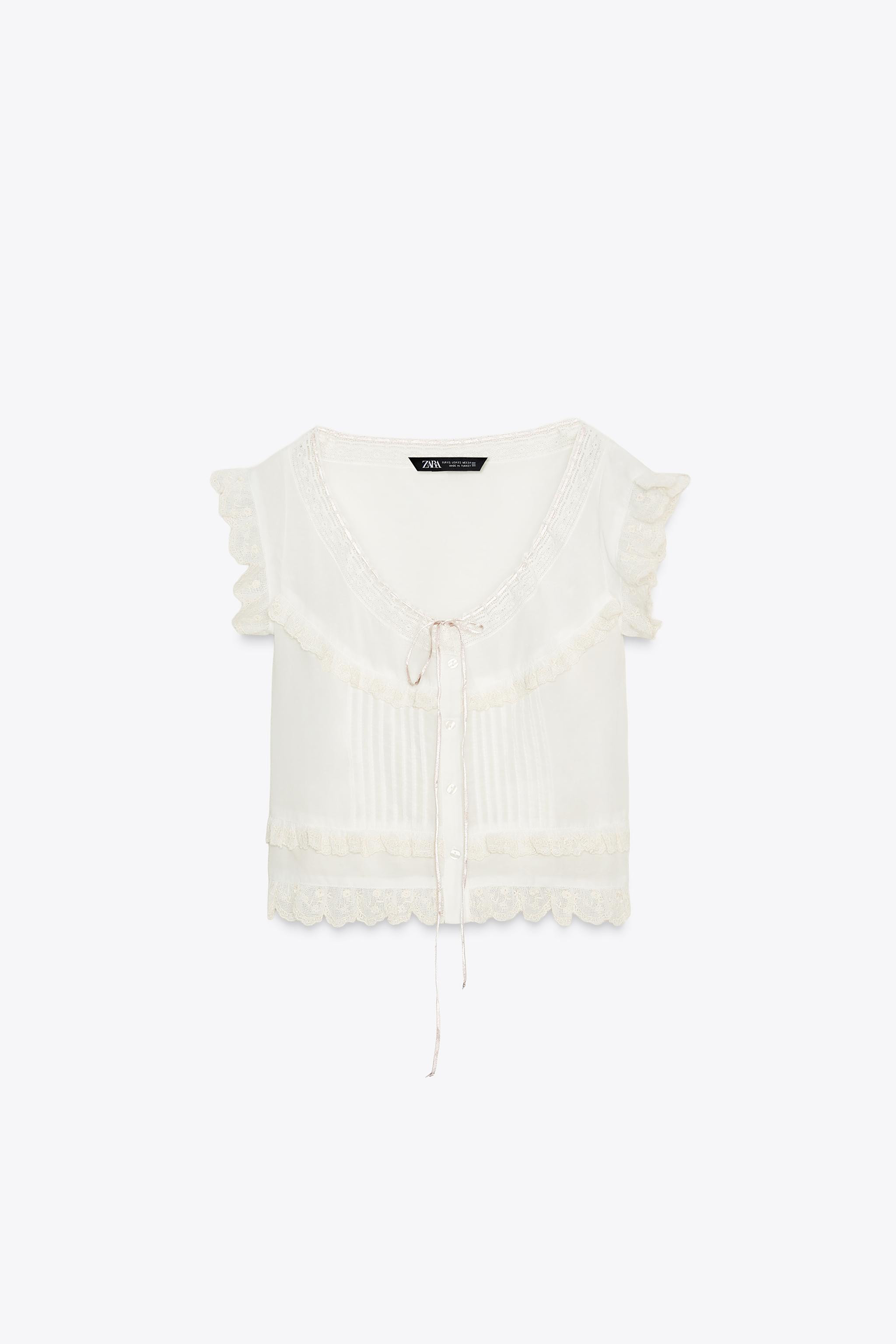 EMBROIDERED GAUZE BOW CROP TOP | Zara US