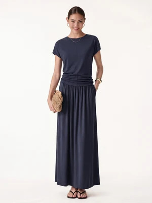 2Pcs Set Round Neck Top & A-Line Maxi Skirt with Pockets | OGLmove