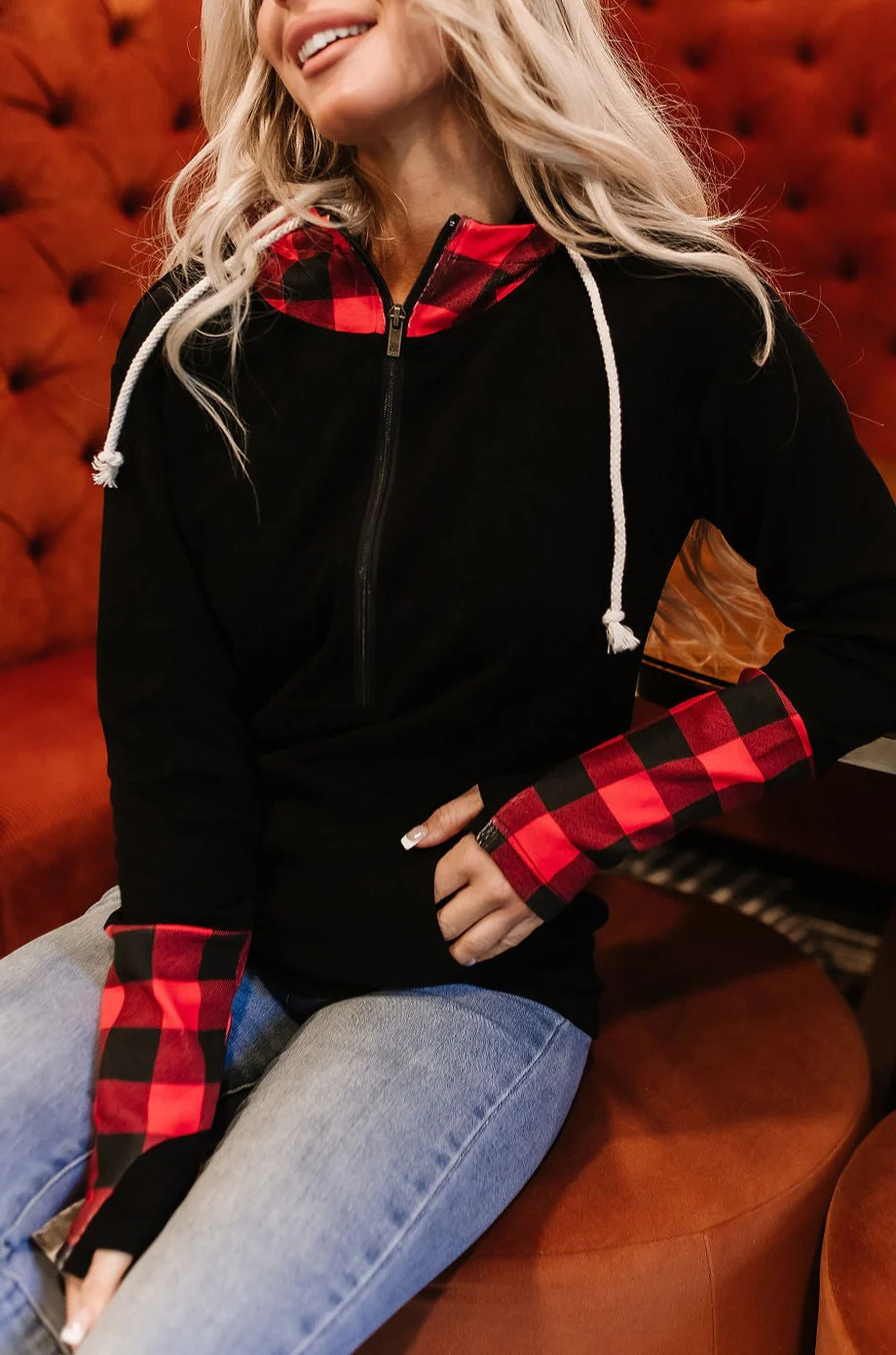 PREORDER: HalfZip Hoodie - Checks Out Red | Mindy Mae's Market