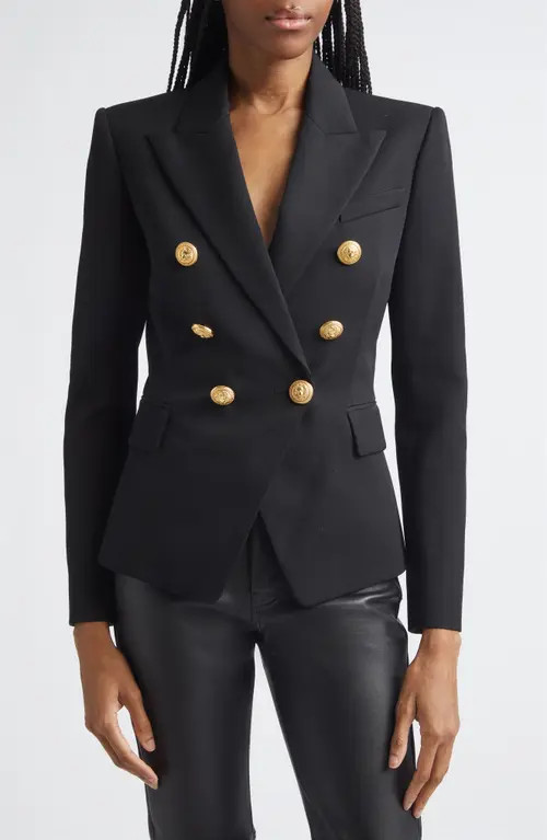 Balmain Double Breasted Wool Blazer in Black at Nordstrom, Size 6 Us | Nordstrom