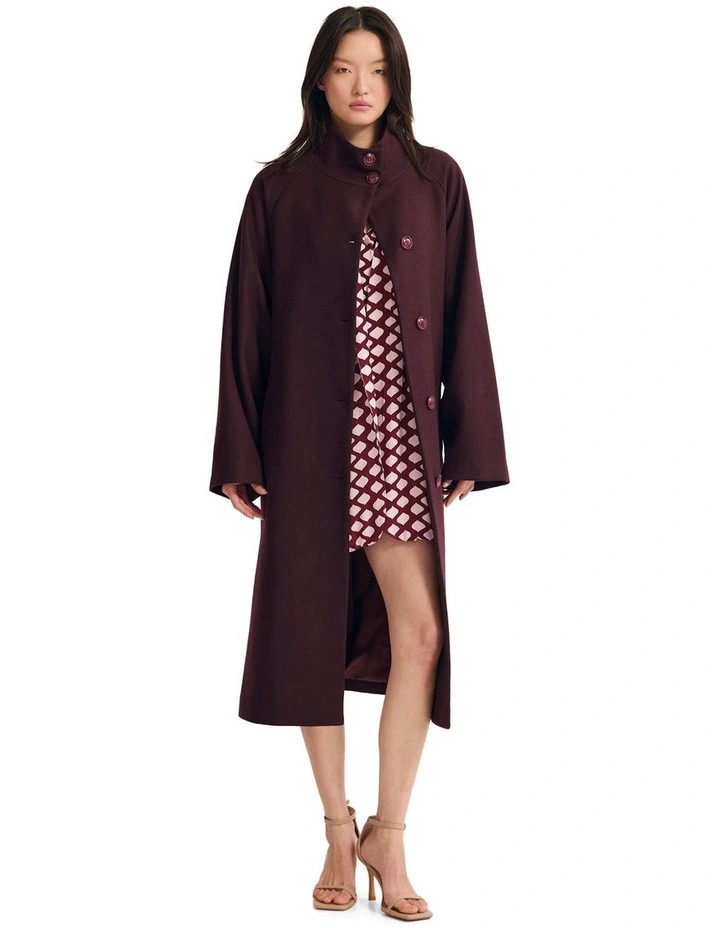 OxfordEdi Checked Funnel Collar Coat in Plum | Myer