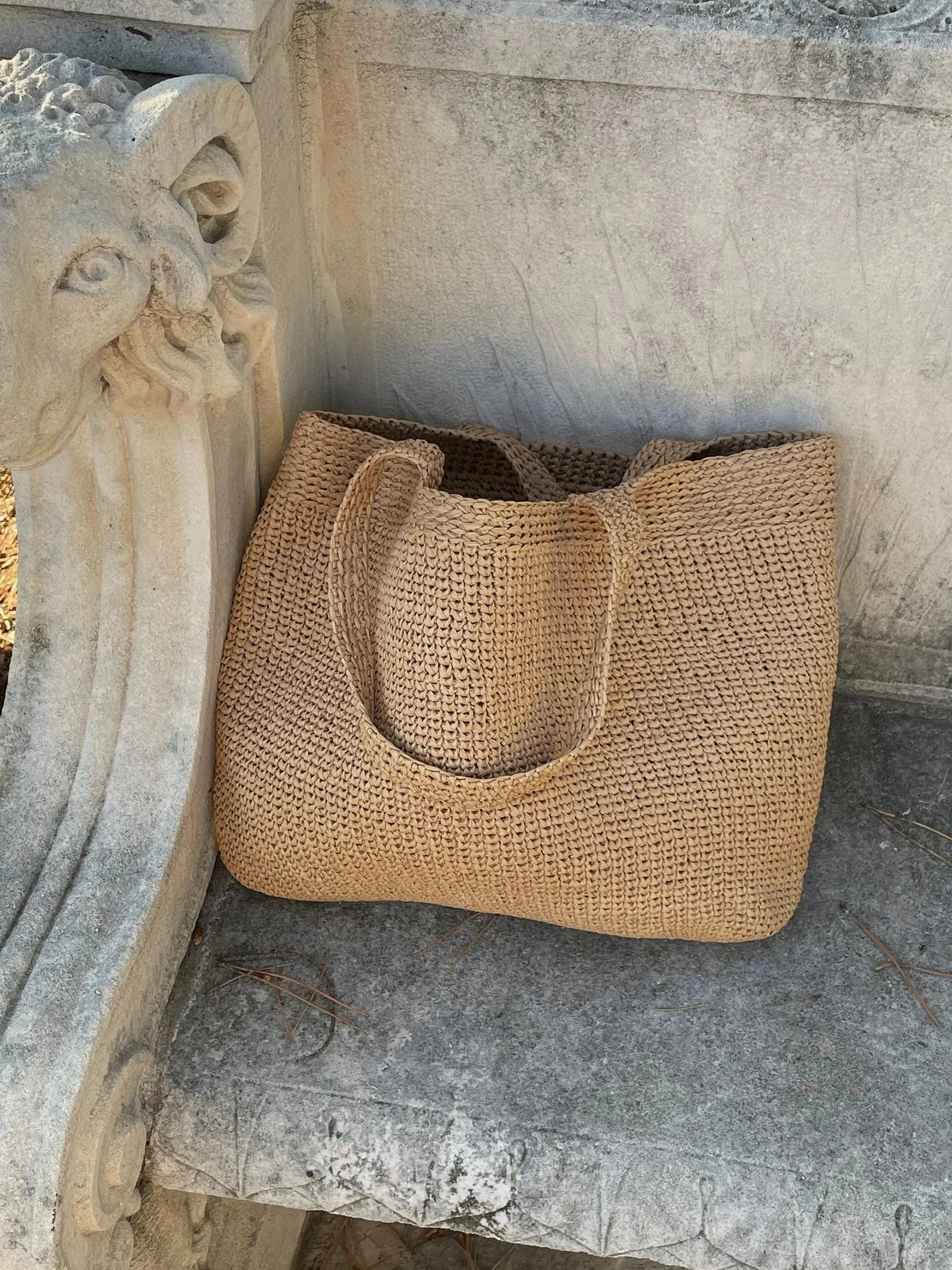 Crochet Tan Raffia Bag, Shoulder Natural Summer Tote, Large Knot Straw Bag, Woven Handmade Top Ha... | Etsy (US)