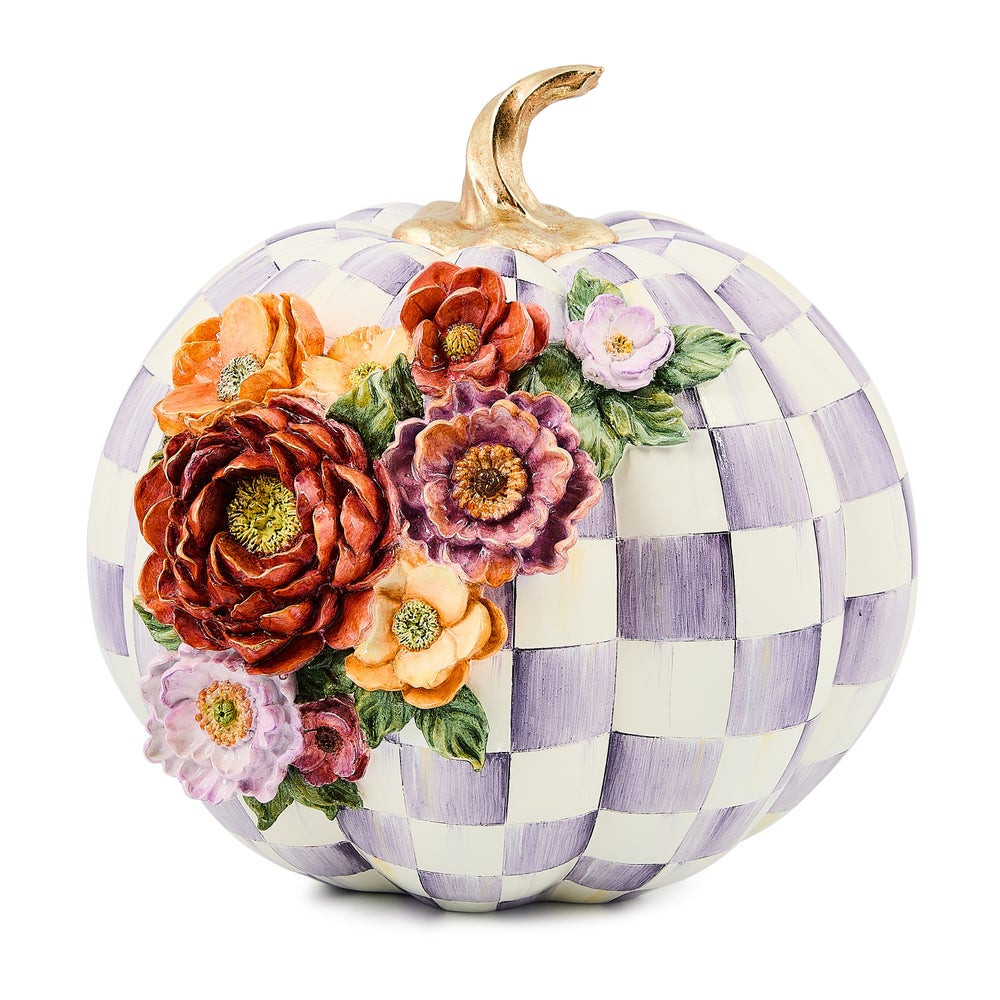 Violet Check Cascade Floral Pumpkin | MacKenzie-Childs