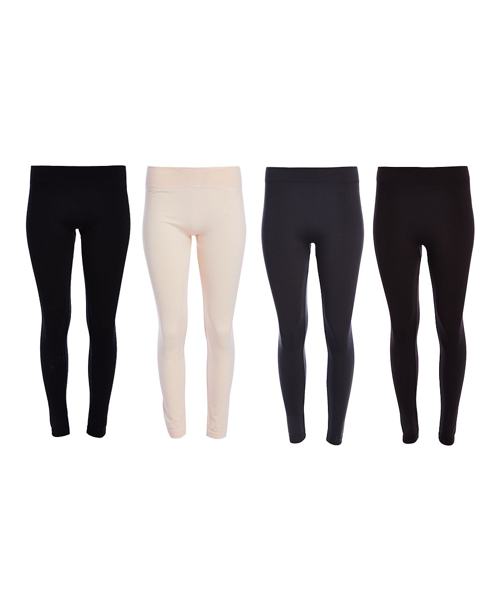 Maze Collection Women's Leggings BLACK/PALE/BROWN/GREY - Black & Gray Fleece-Lined Leggings Set - Wo | Zulily