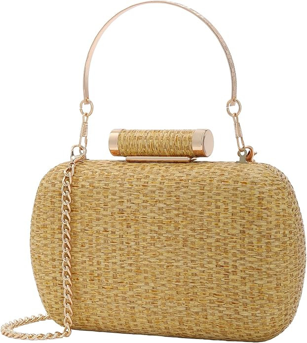 Straw Clutch Purse for Women, Hand-Woven Wicker Evening Handbag, Raffia Party Wedding Beach Bag f... | Amazon (US)