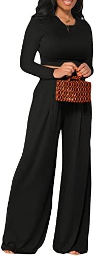 Women's Casual Summer 2 Piece Outfits Short Sleeve Crop Top Wide Leg Pants Set Jumpsuits | Amazon (US)